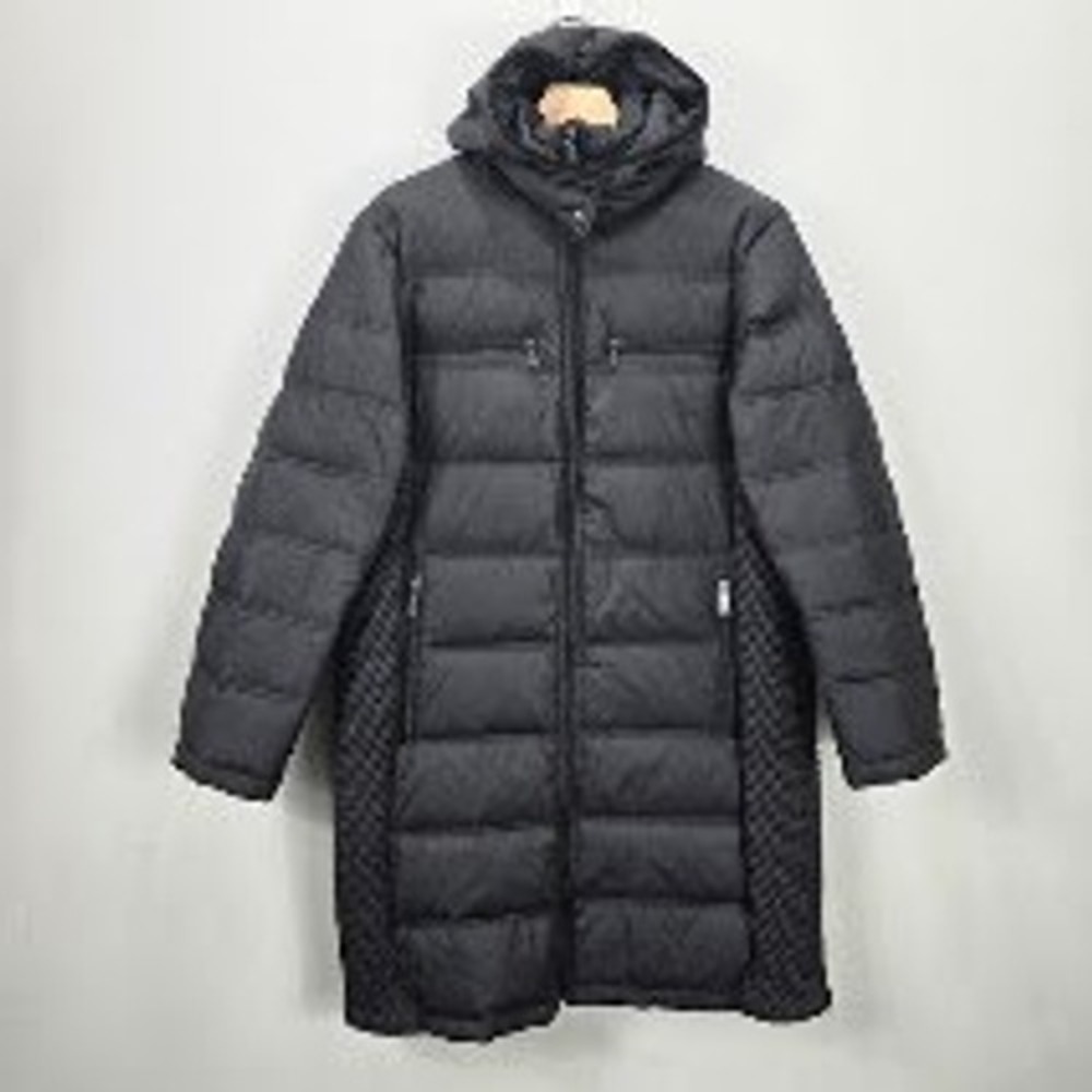 Michael Kors Down Puffer Jacket 1X Black Hooded Longline Parka Full Zip Quilted
